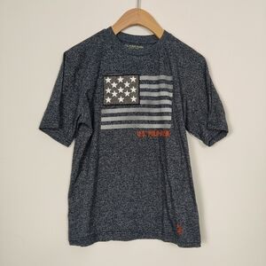 US Polo Assn Boy's T-shirt in Heathered Blue American Flag Size Youth XL Cotton
